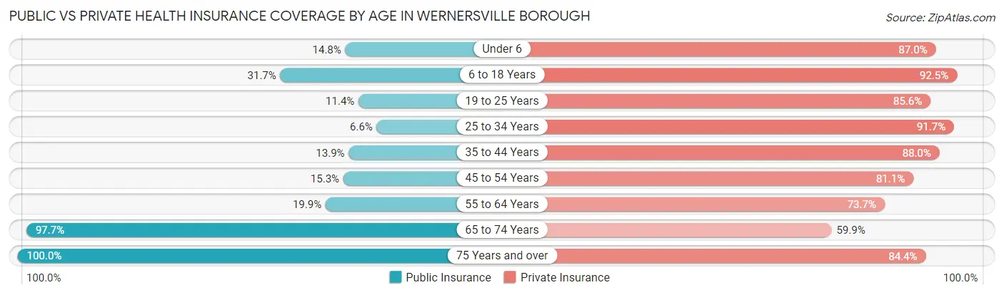 Public vs Private Health Insurance Coverage by Age in Wernersville borough