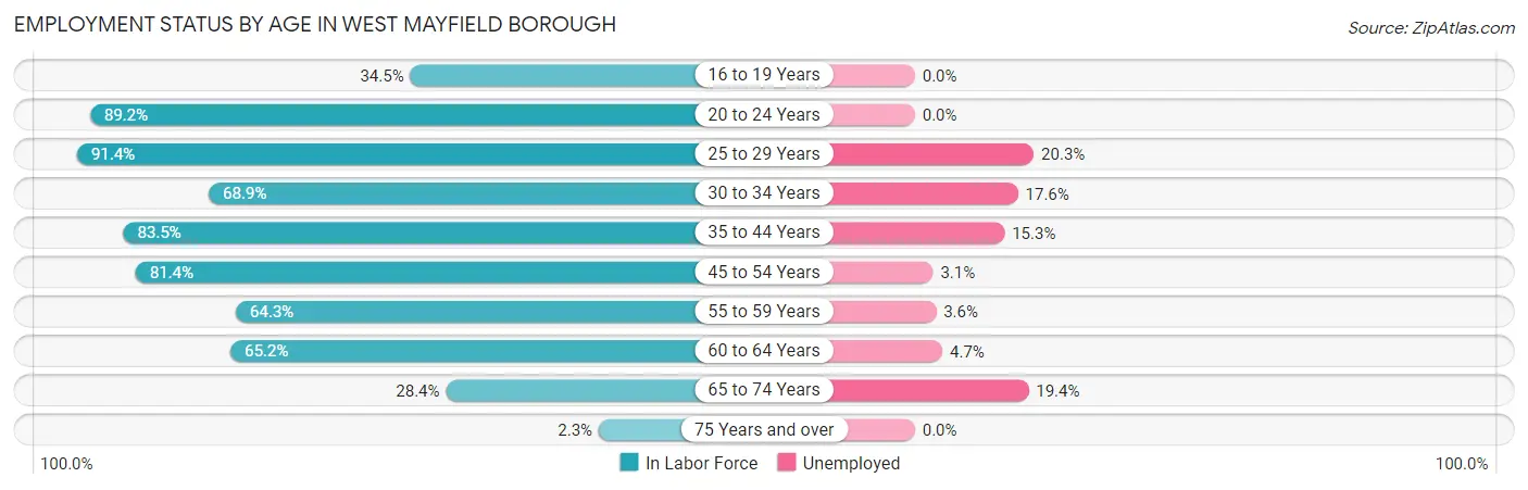 Employment Status by Age in West Mayfield borough