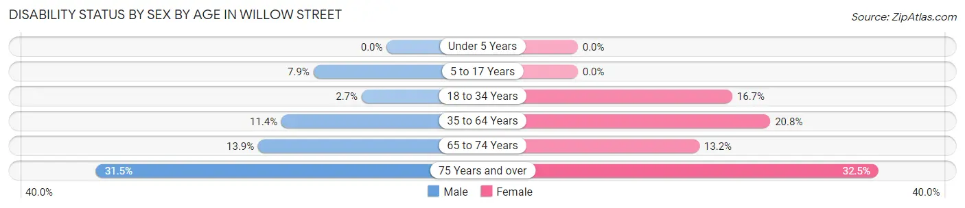 Disability Status by Sex by Age in Willow Street