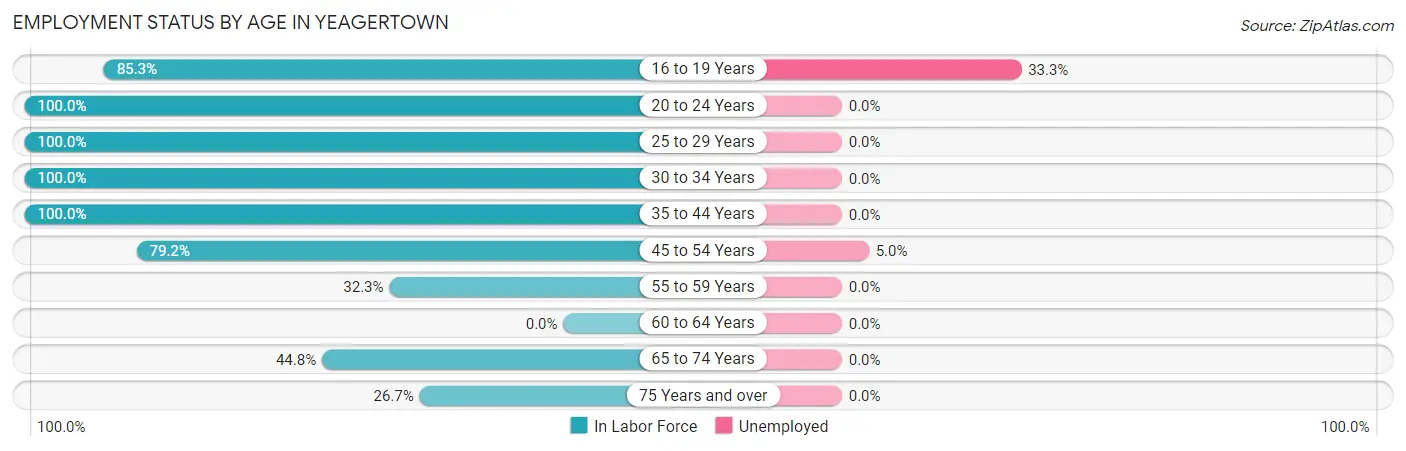 Employment Status by Age in Yeagertown