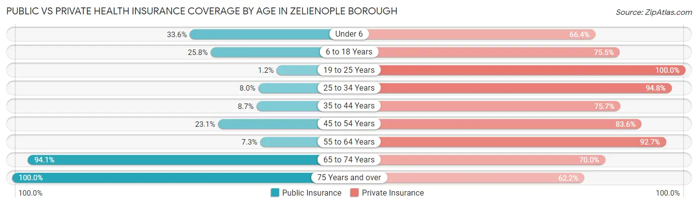 Public vs Private Health Insurance Coverage by Age in Zelienople borough