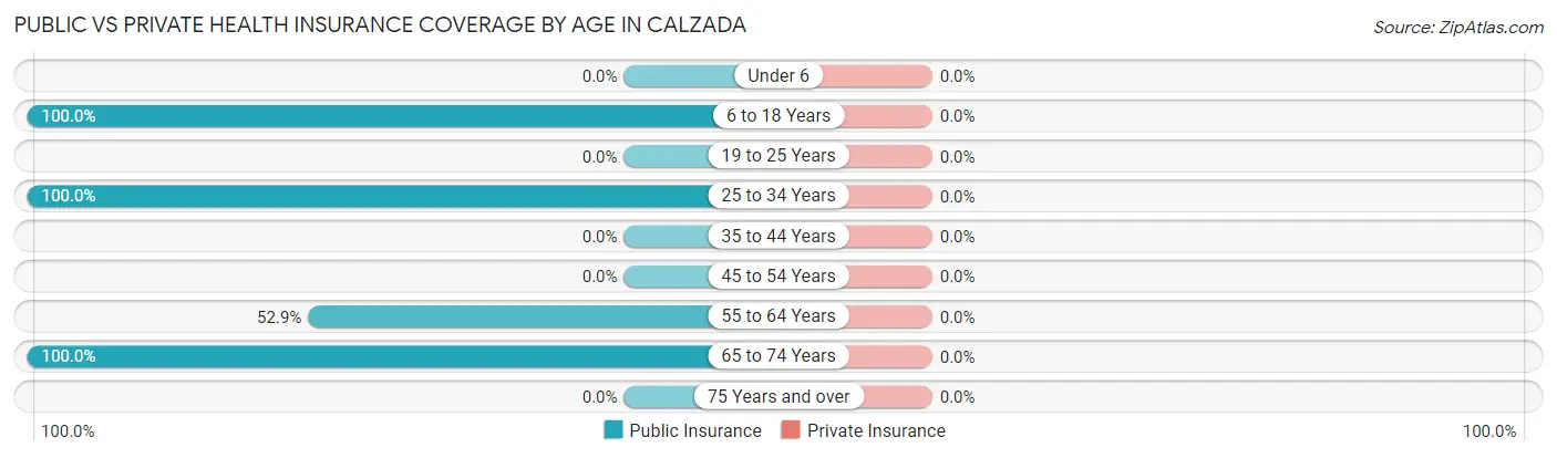 Public vs Private Health Insurance Coverage by Age in Calzada
