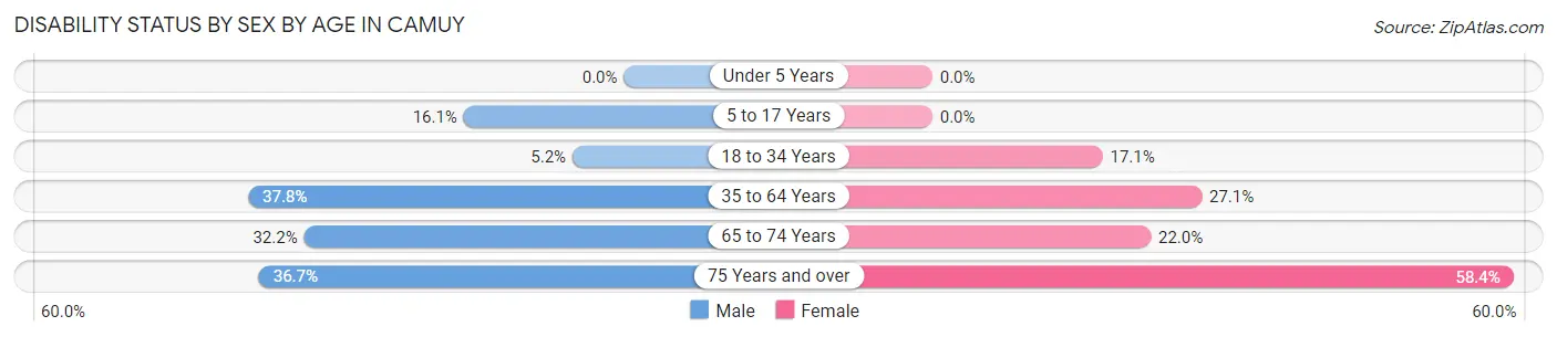 Disability Status by Sex by Age in Camuy