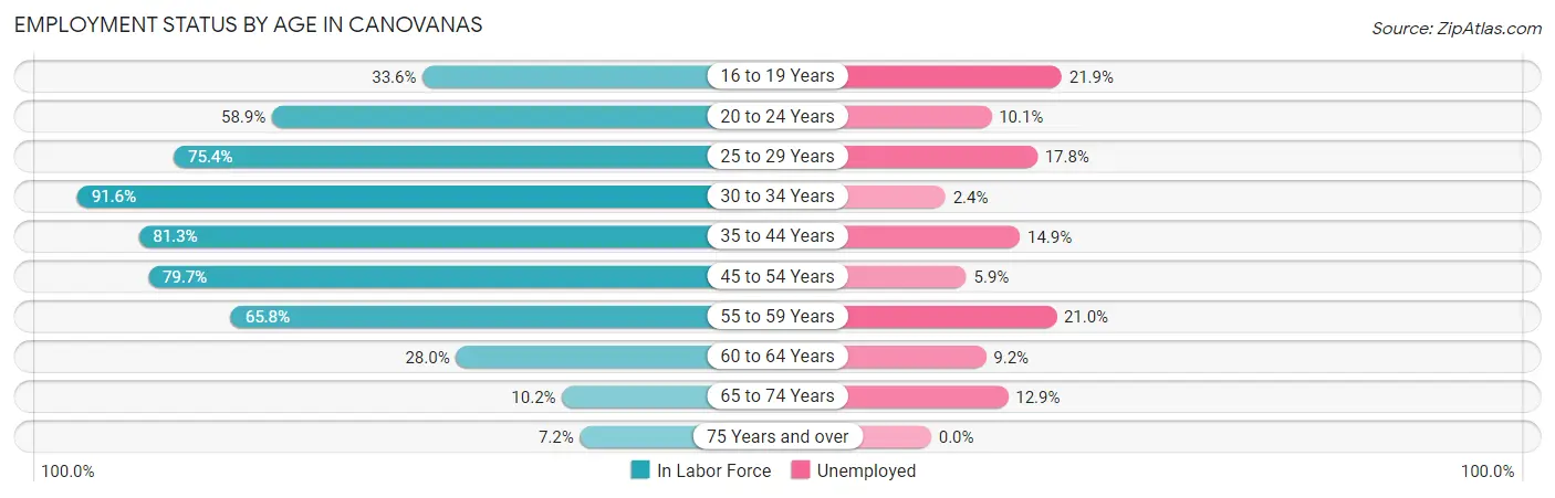Employment Status by Age in Canovanas