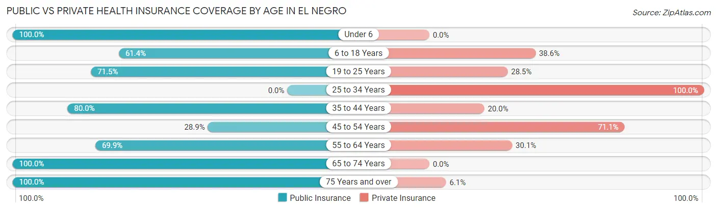 Public vs Private Health Insurance Coverage by Age in El Negro