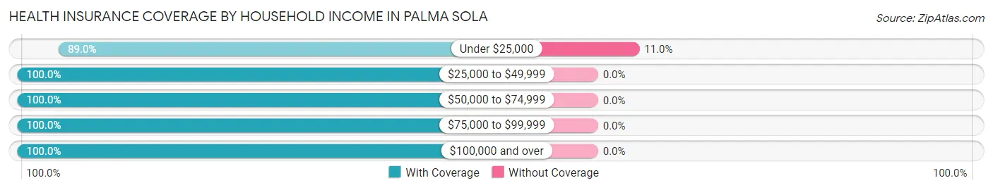 Health Insurance Coverage by Household Income in Palma Sola