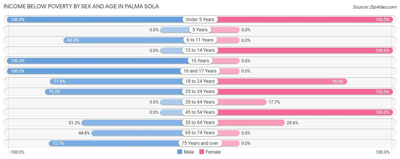 Income Below Poverty by Sex and Age in Palma Sola