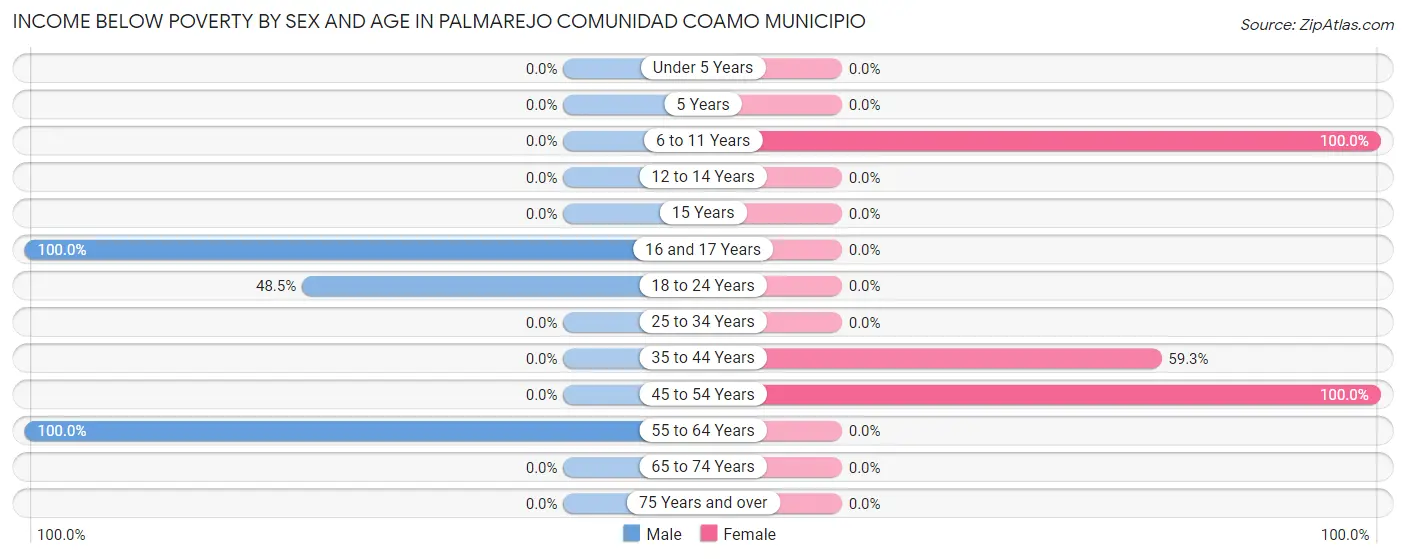 Income Below Poverty by Sex and Age in Palmarejo comunidad Coamo Municipio