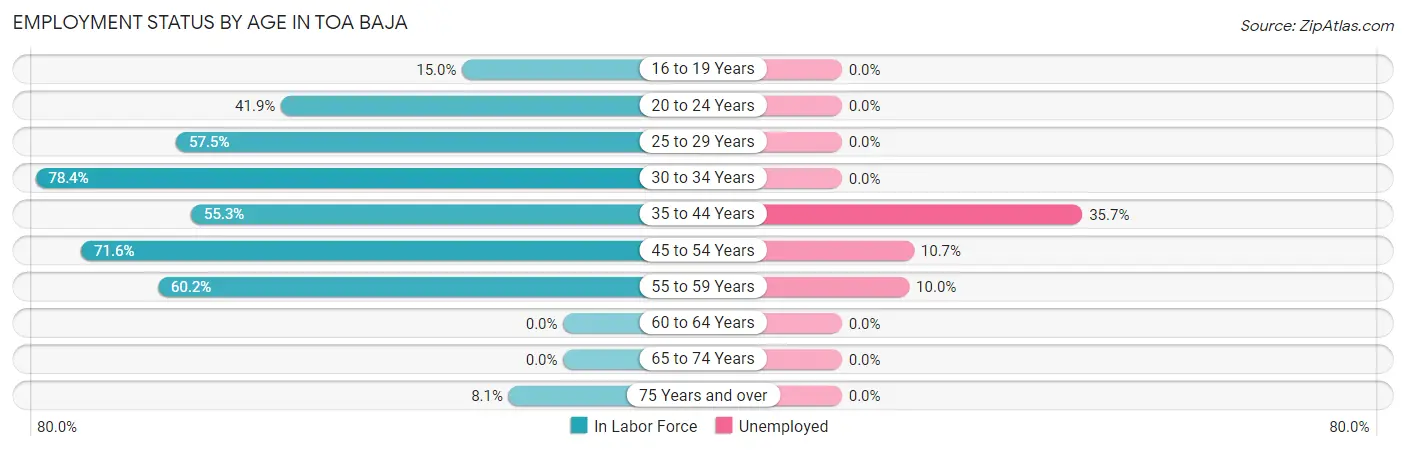Employment Status by Age in Toa Baja