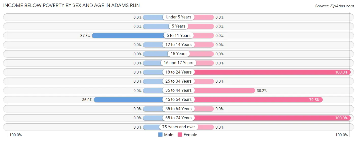 Income Below Poverty by Sex and Age in Adams Run