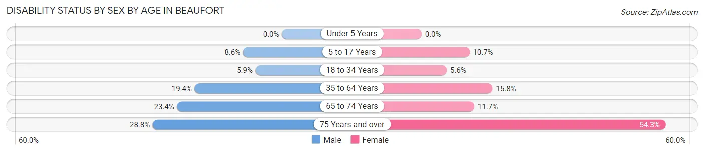 Disability Status by Sex by Age in Beaufort