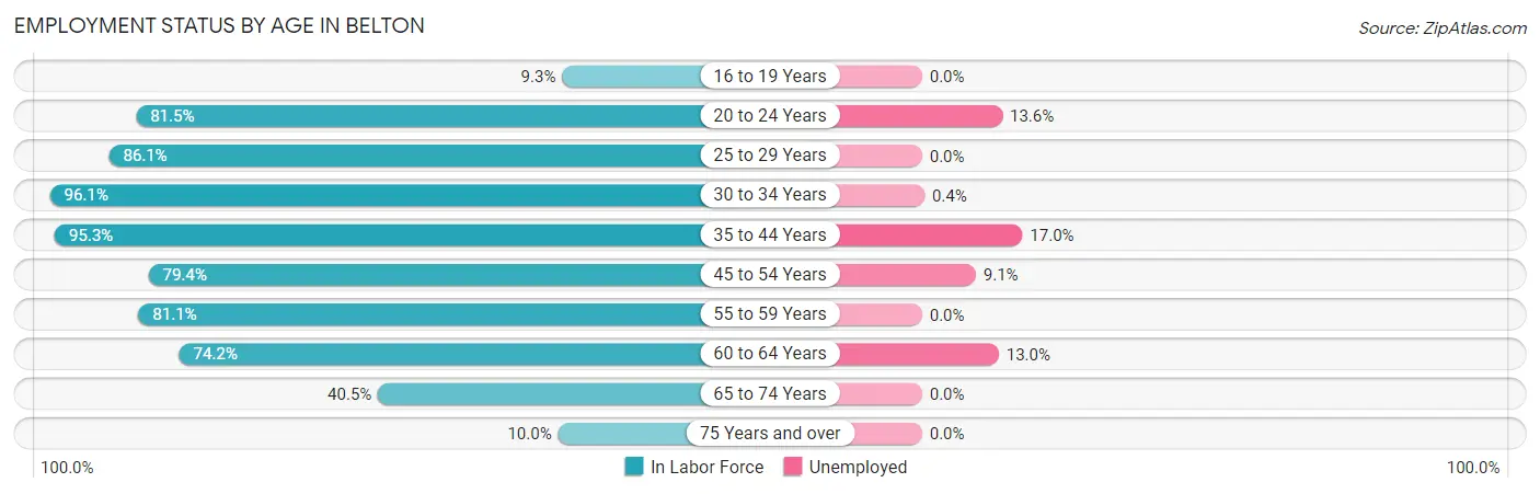 Employment Status by Age in Belton