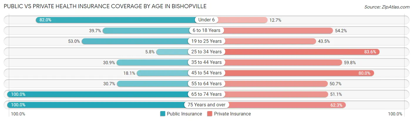 Public vs Private Health Insurance Coverage by Age in Bishopville