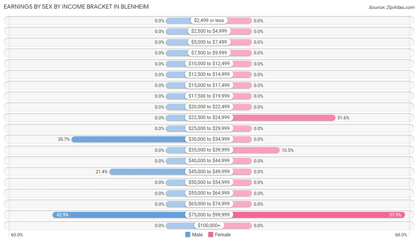 Earnings by Sex by Income Bracket in Blenheim