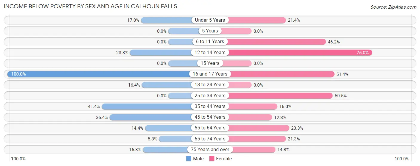 Income Below Poverty by Sex and Age in Calhoun Falls