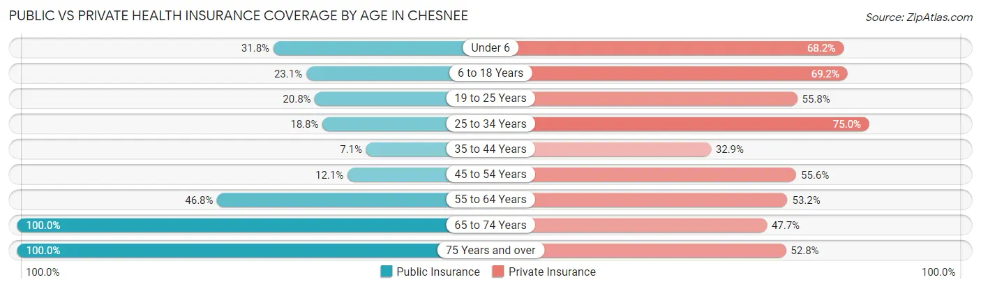 Public vs Private Health Insurance Coverage by Age in Chesnee