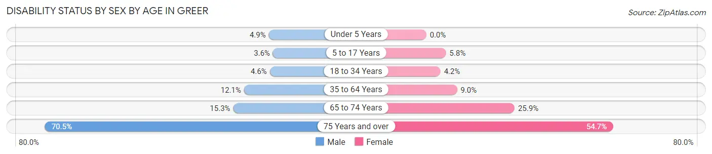 Disability Status by Sex by Age in Greer