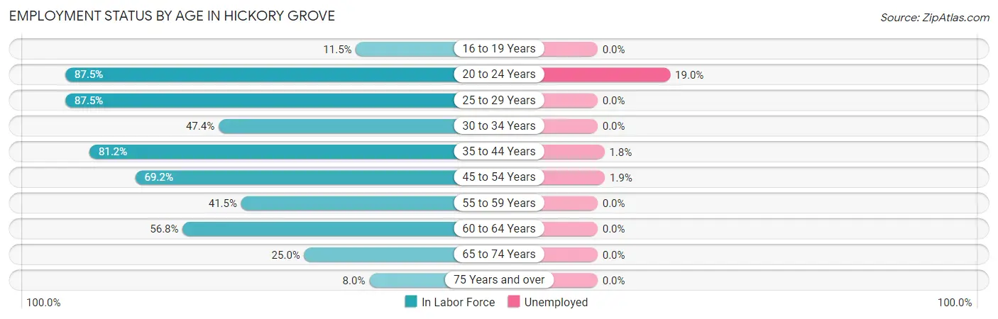 Employment Status by Age in Hickory Grove