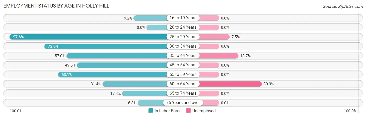 Employment Status by Age in Holly Hill