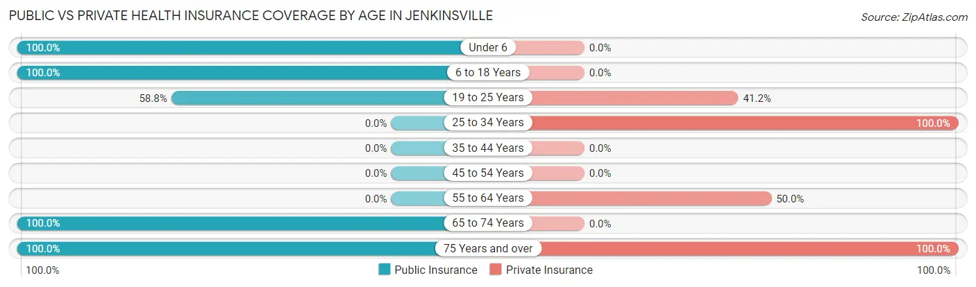 Public vs Private Health Insurance Coverage by Age in Jenkinsville
