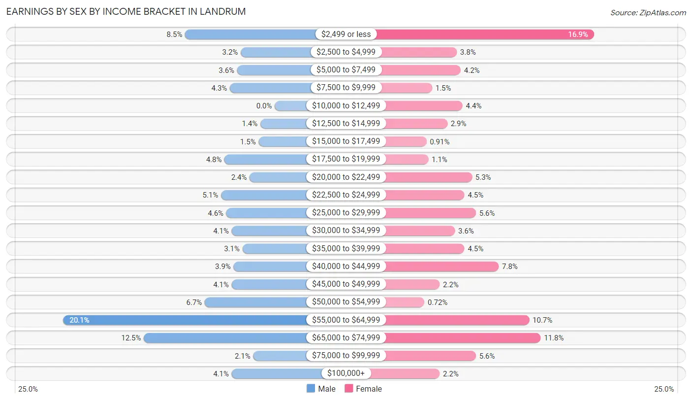 Earnings by Sex by Income Bracket in Landrum