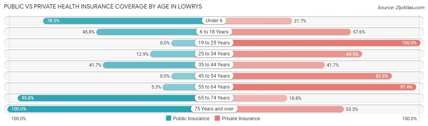 Public vs Private Health Insurance Coverage by Age in Lowrys