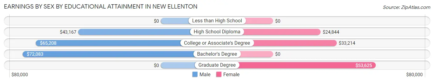 Earnings by Sex by Educational Attainment in New Ellenton