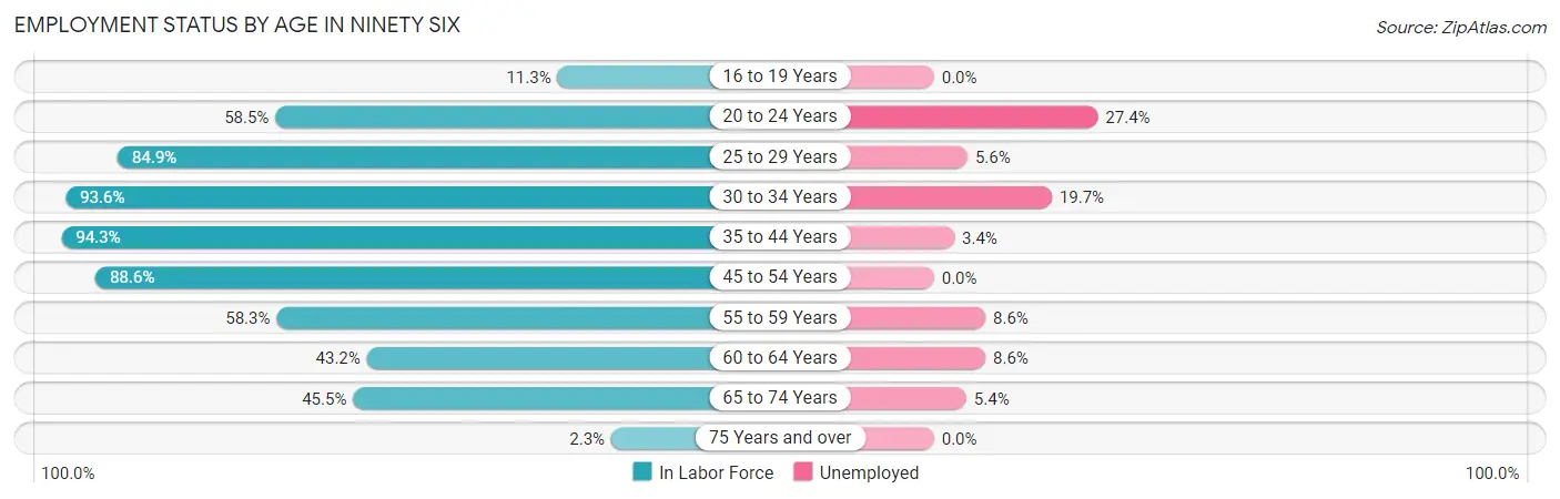 Employment Status by Age in Ninety Six