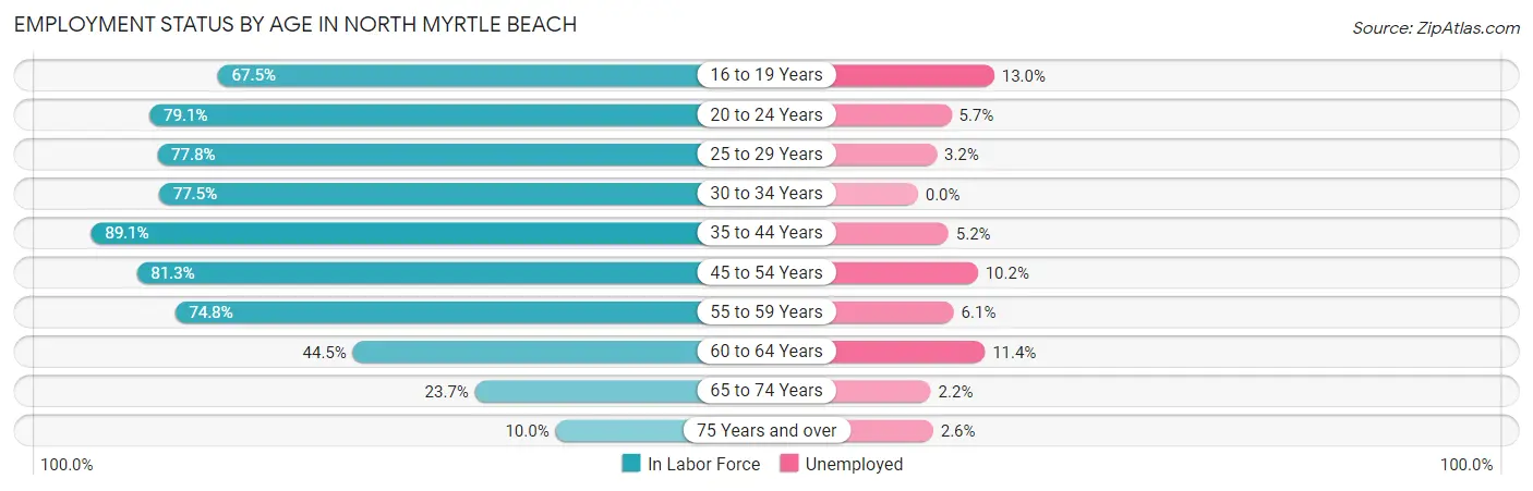 Employment Status by Age in North Myrtle Beach