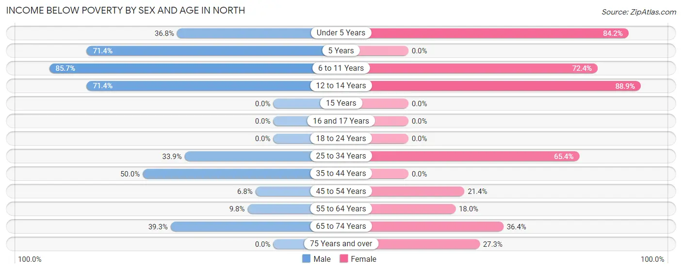 Income Below Poverty by Sex and Age in North