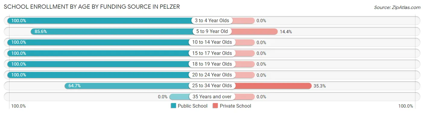 School Enrollment by Age by Funding Source in Pelzer