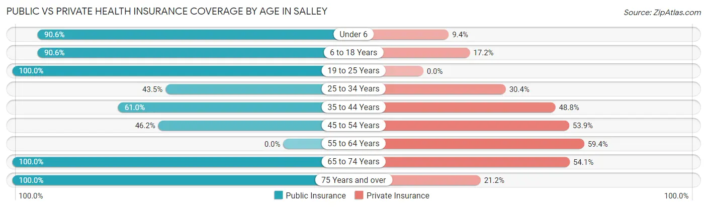 Public vs Private Health Insurance Coverage by Age in Salley