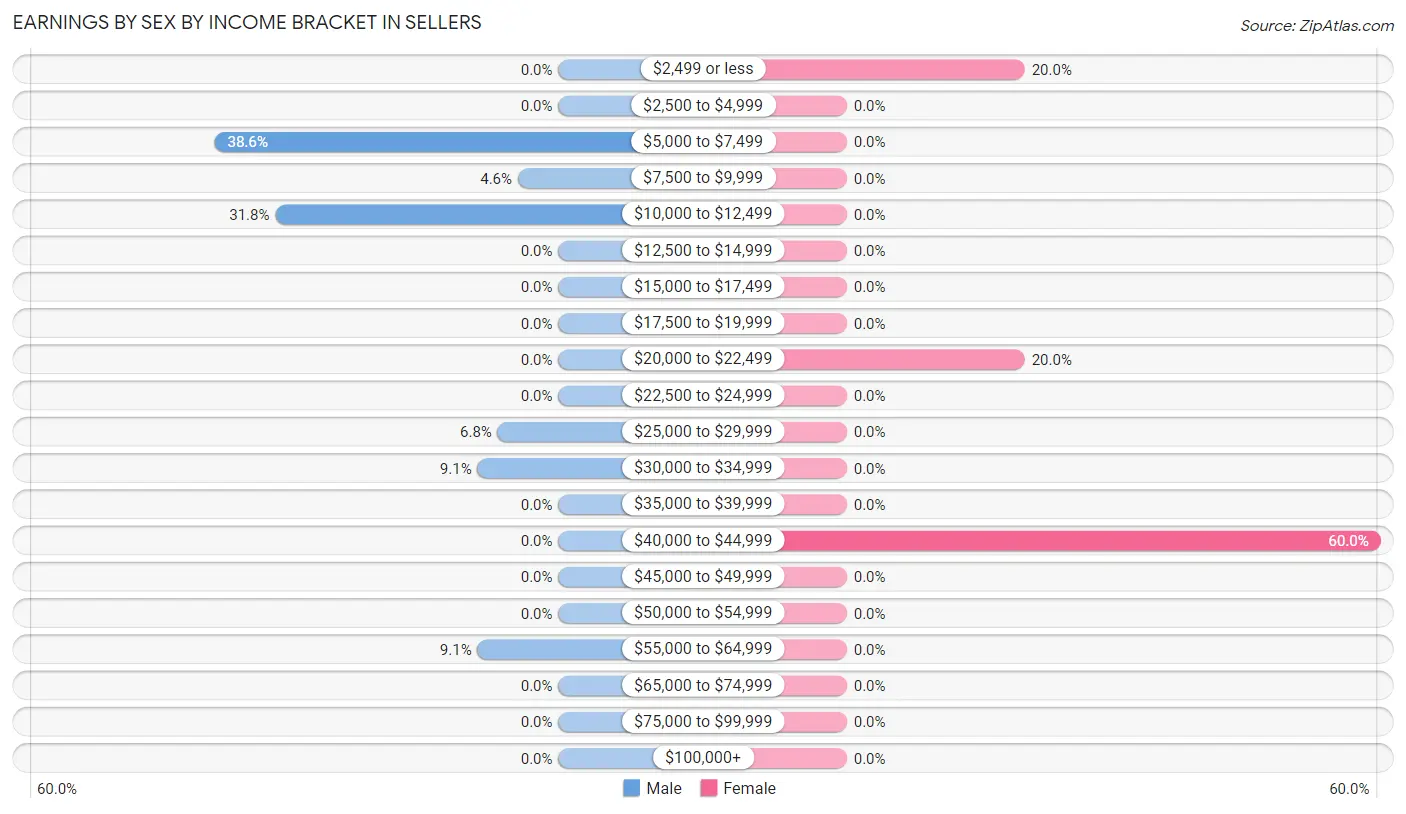 Earnings by Sex by Income Bracket in Sellers