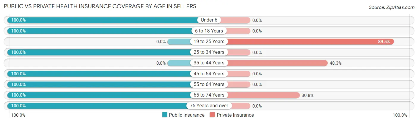 Public vs Private Health Insurance Coverage by Age in Sellers