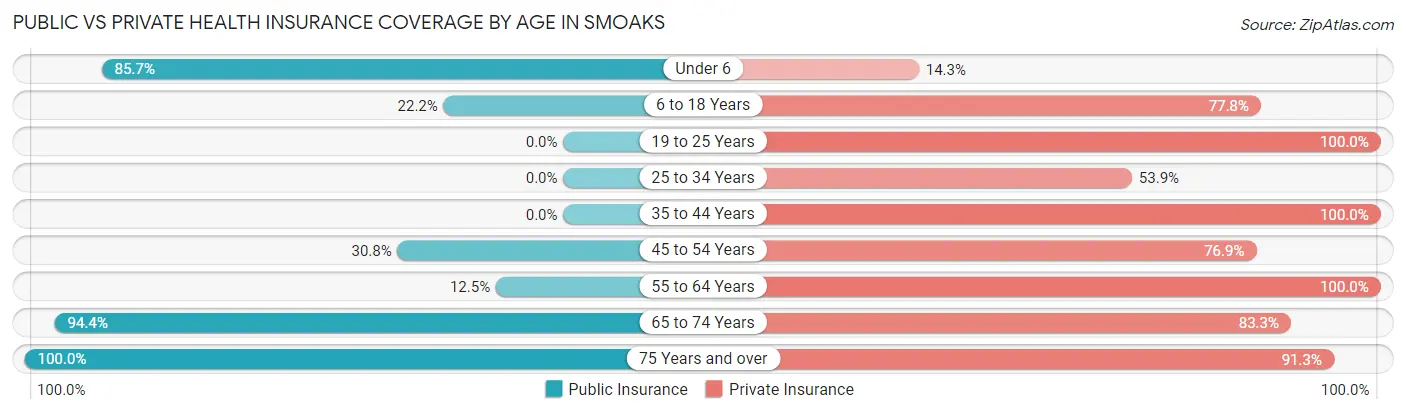 Public vs Private Health Insurance Coverage by Age in Smoaks