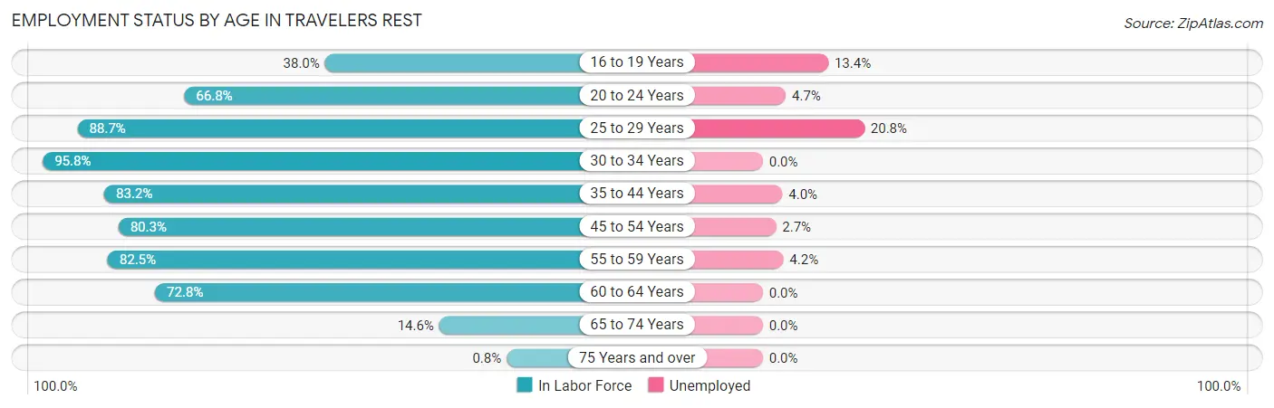 Employment Status by Age in Travelers Rest