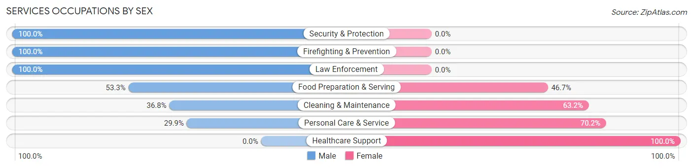 Services Occupations by Sex in Travelers Rest