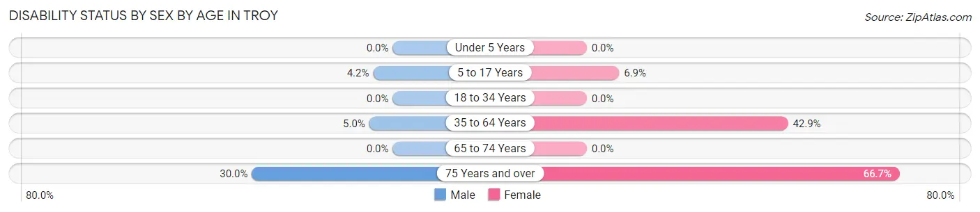 Disability Status by Sex by Age in Troy