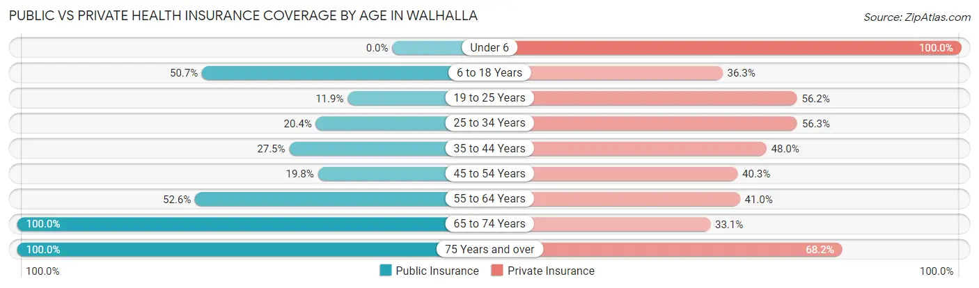 Public vs Private Health Insurance Coverage by Age in Walhalla