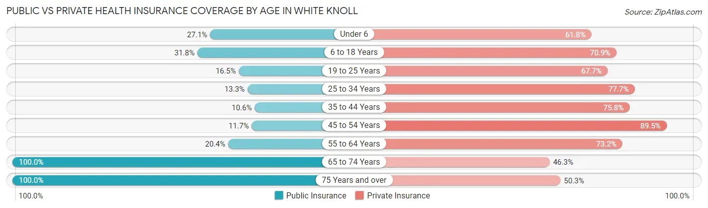 Public vs Private Health Insurance Coverage by Age in White Knoll