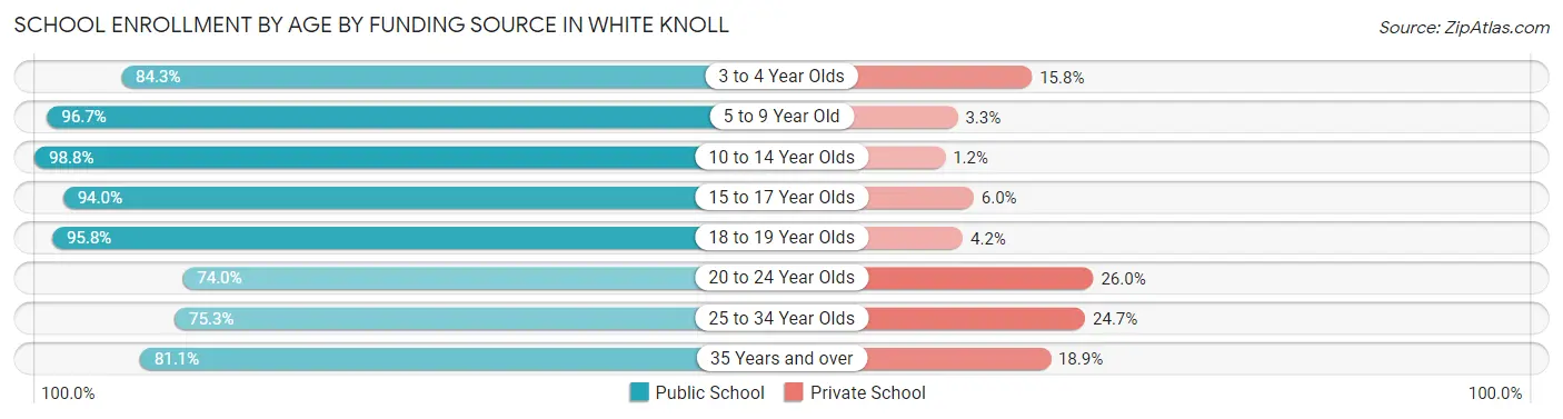 School Enrollment by Age by Funding Source in White Knoll