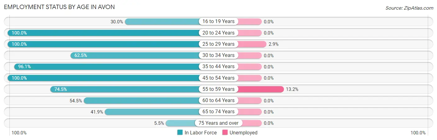 Employment Status by Age in Avon