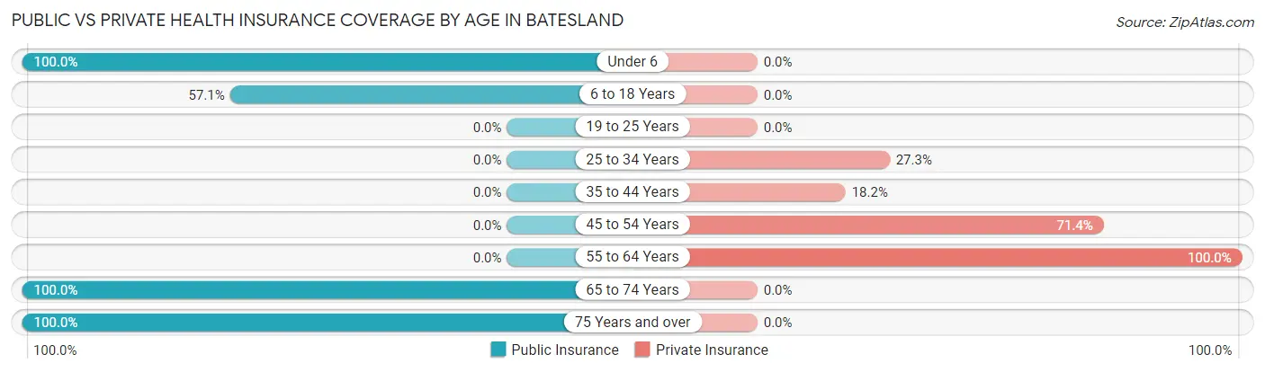 Public vs Private Health Insurance Coverage by Age in Batesland