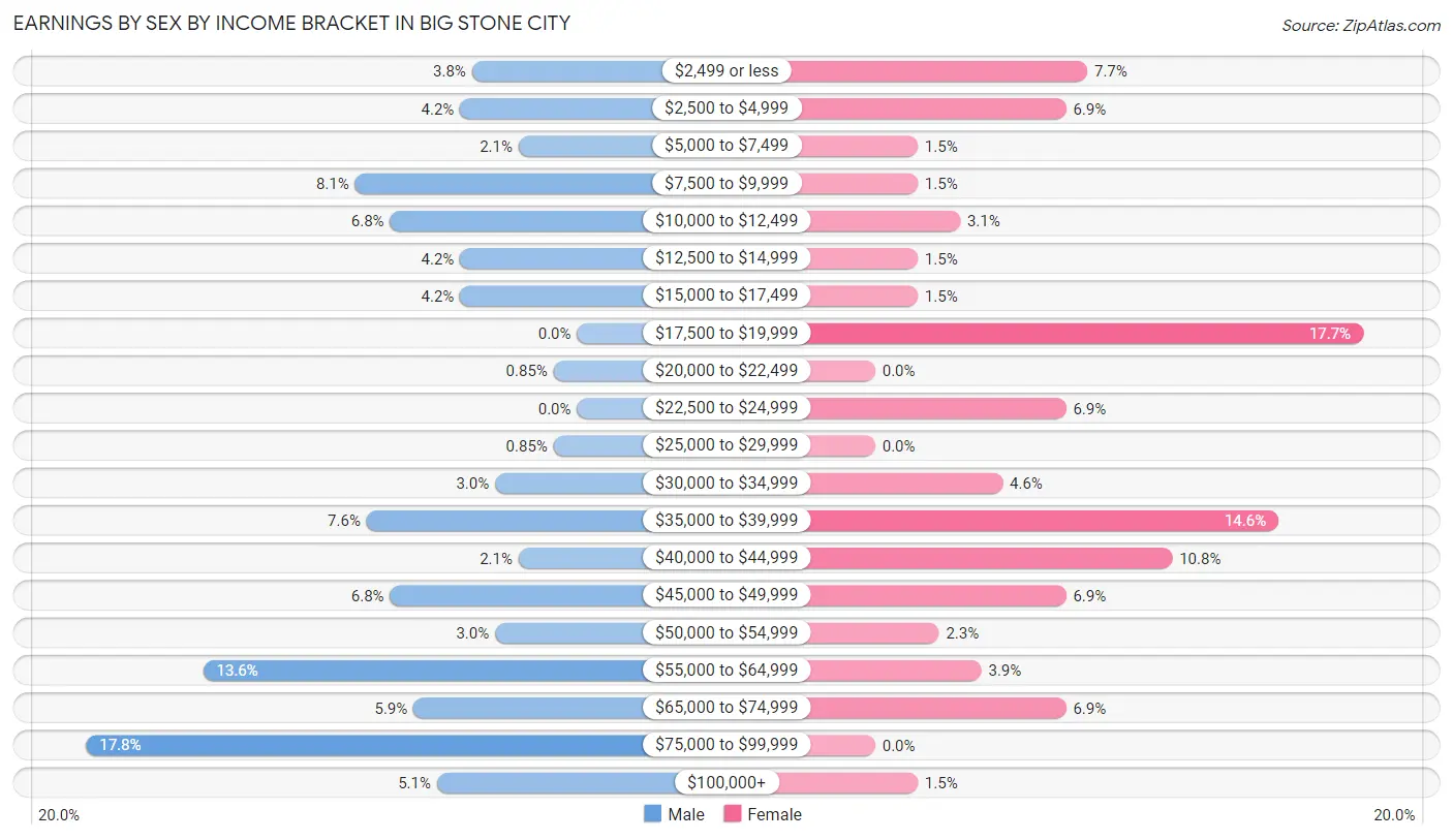 Earnings by Sex by Income Bracket in Big Stone City