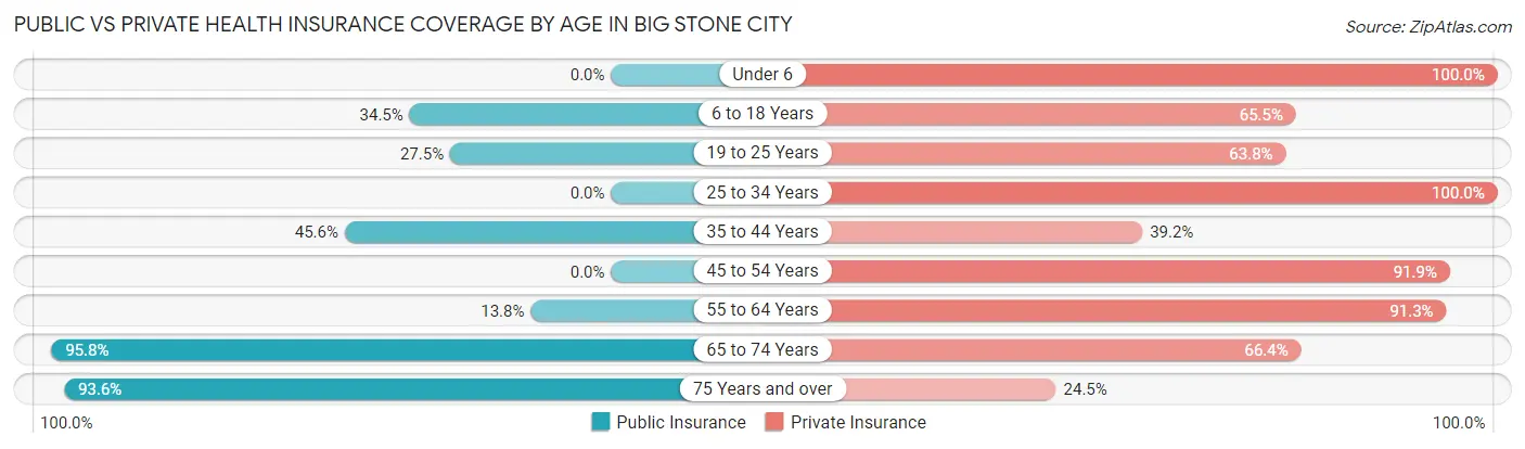 Public vs Private Health Insurance Coverage by Age in Big Stone City