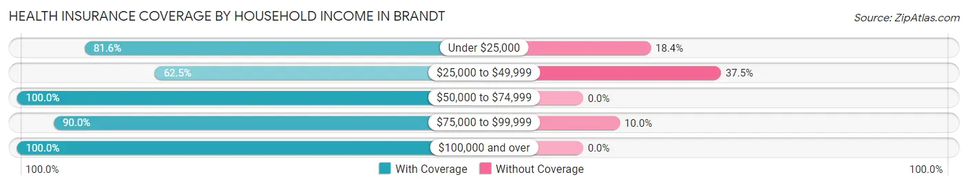 Health Insurance Coverage by Household Income in Brandt