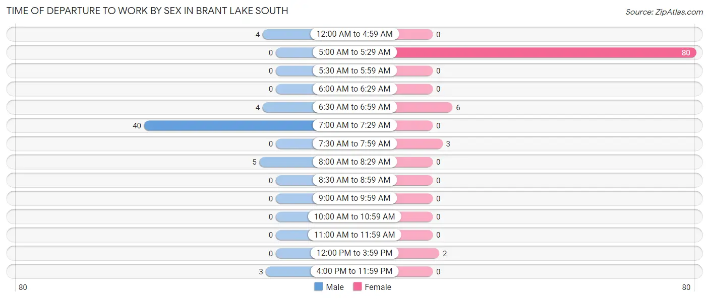 Time of Departure to Work by Sex in Brant Lake South