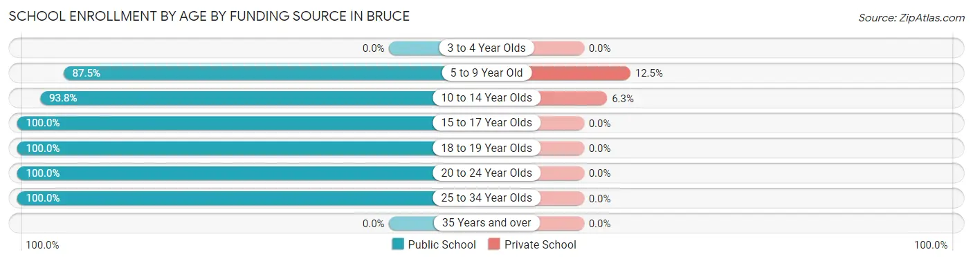 School Enrollment by Age by Funding Source in Bruce