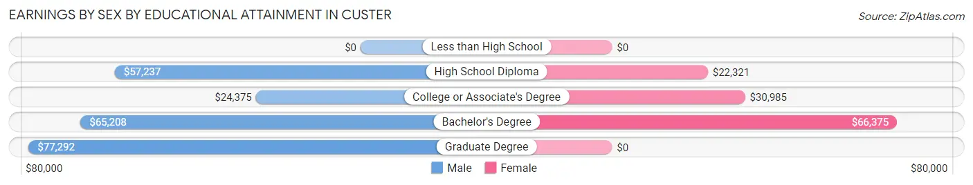 Earnings by Sex by Educational Attainment in Custer