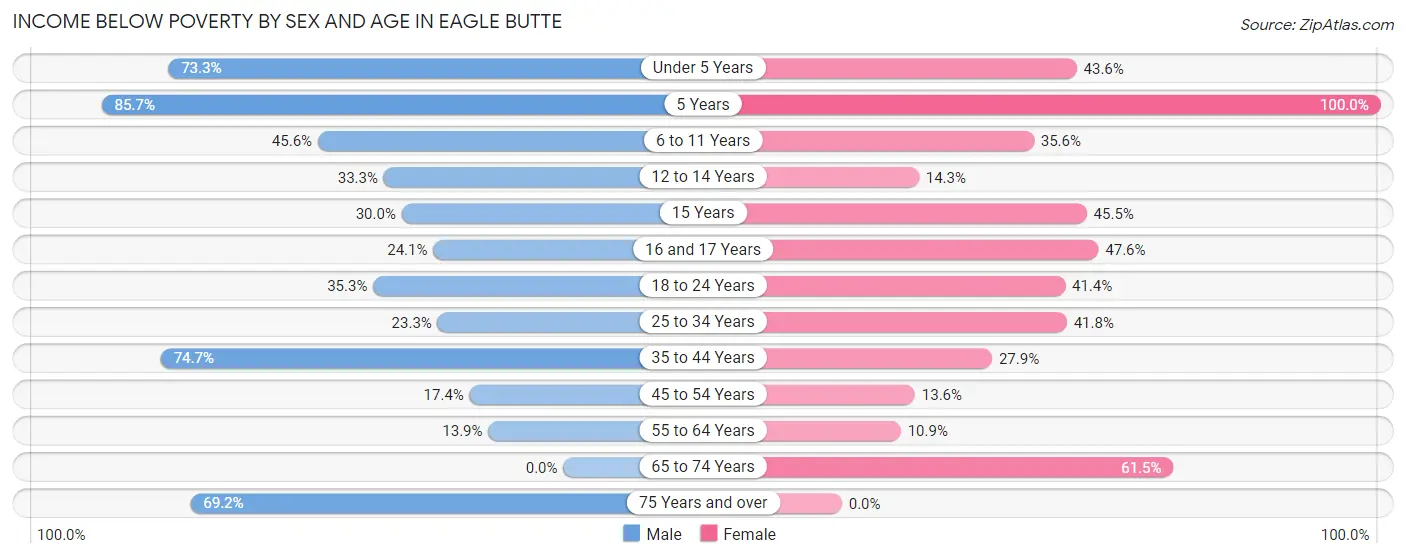 Income Below Poverty by Sex and Age in Eagle Butte